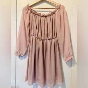 Dusty Pink Chiffon Off Shoulder Dress